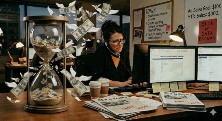 woman overwhelmed by tasks while money is flying away